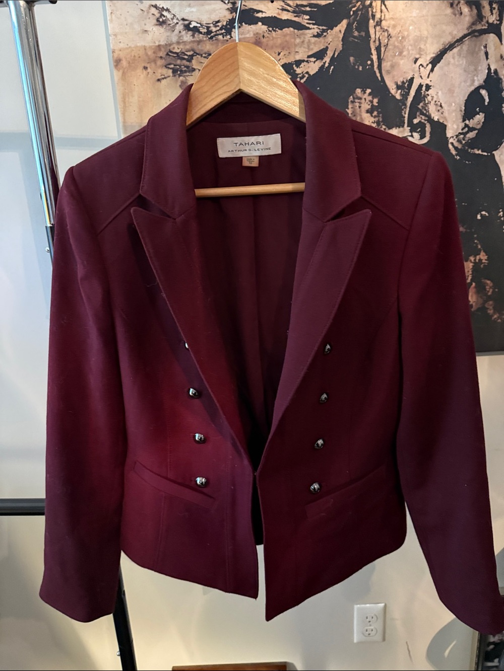 Tahari Burgundy Double-Breasted Blazer Jacket